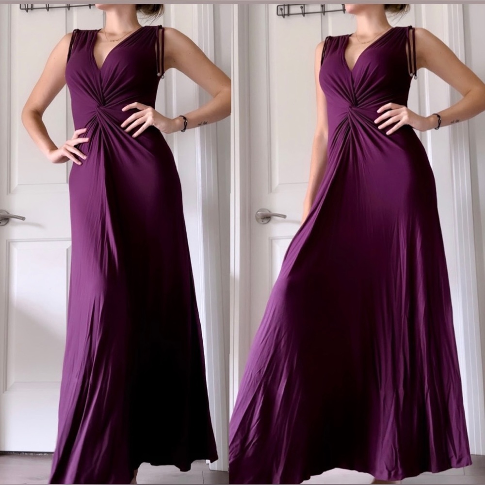 LIKE NEW Heidi Klein Purple Evening Gown Maxi Dress Sleeveless V-Neck Stretch
